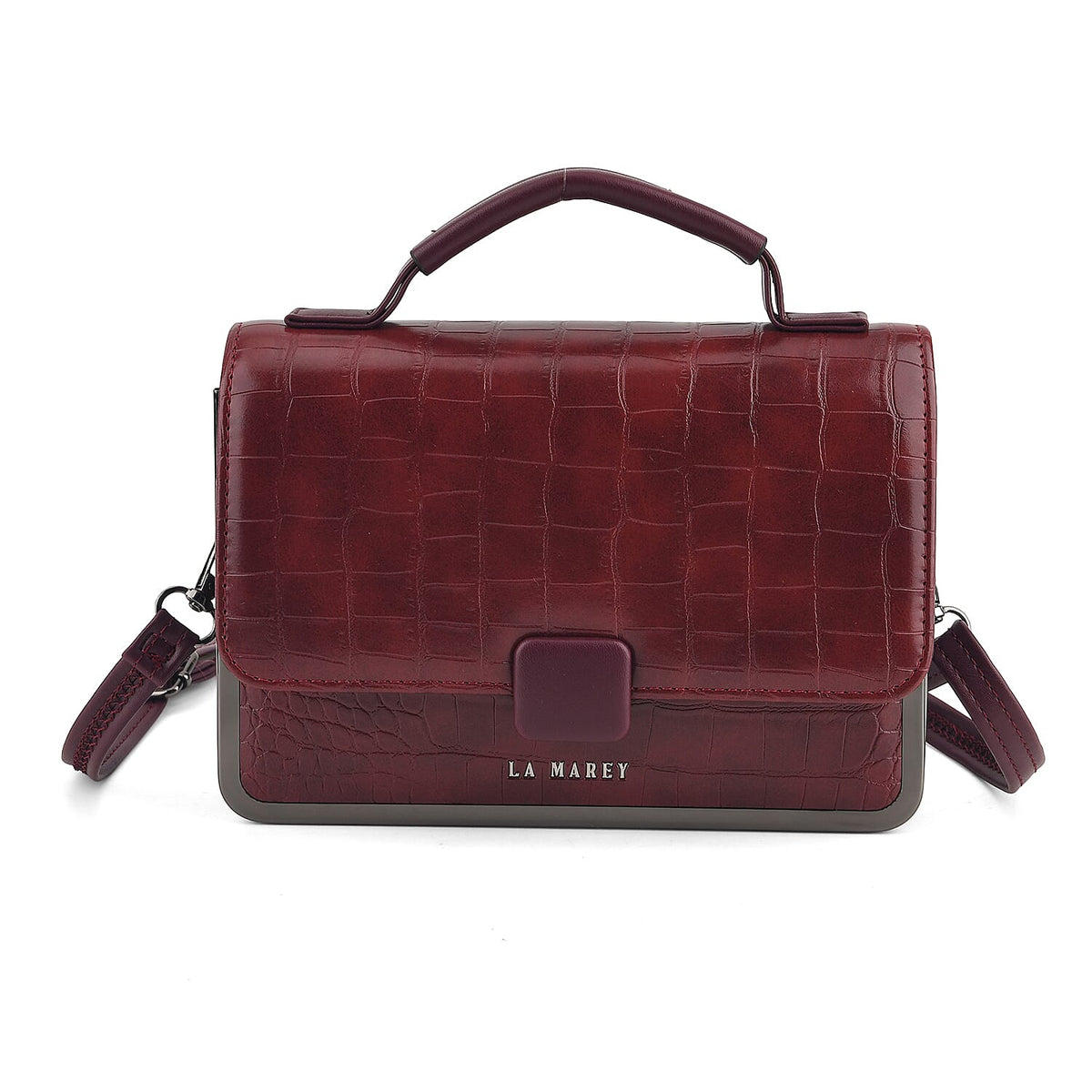 La Marey Black Crocodile Pattern Faux Leather Phone Bag with Shoulder Strap