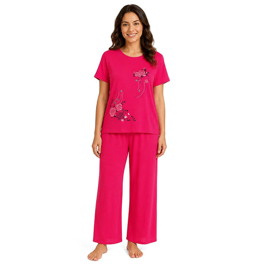 La Marey Rose Floral Print 2 Pcs Pajama Set - One Size Fits Most