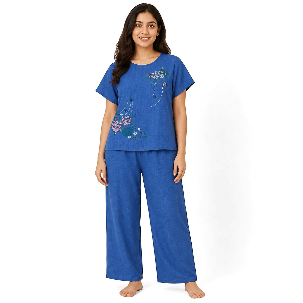 La Marey Rose Floral Print 2 Pcs Pajama Set - One Size Fits Most
