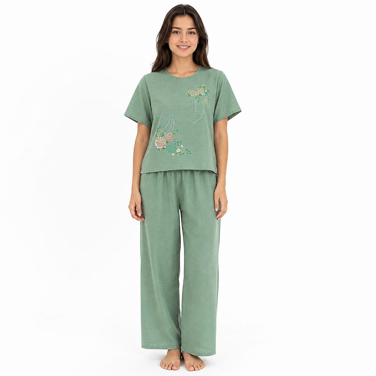 La Marey Rose Floral Print 2 Pcs Pajama Set - One Size Fits Most