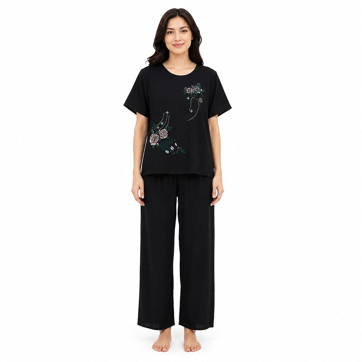 La Marey Rose Floral Print 2 Pcs Pajama Set - One Size Fits Most