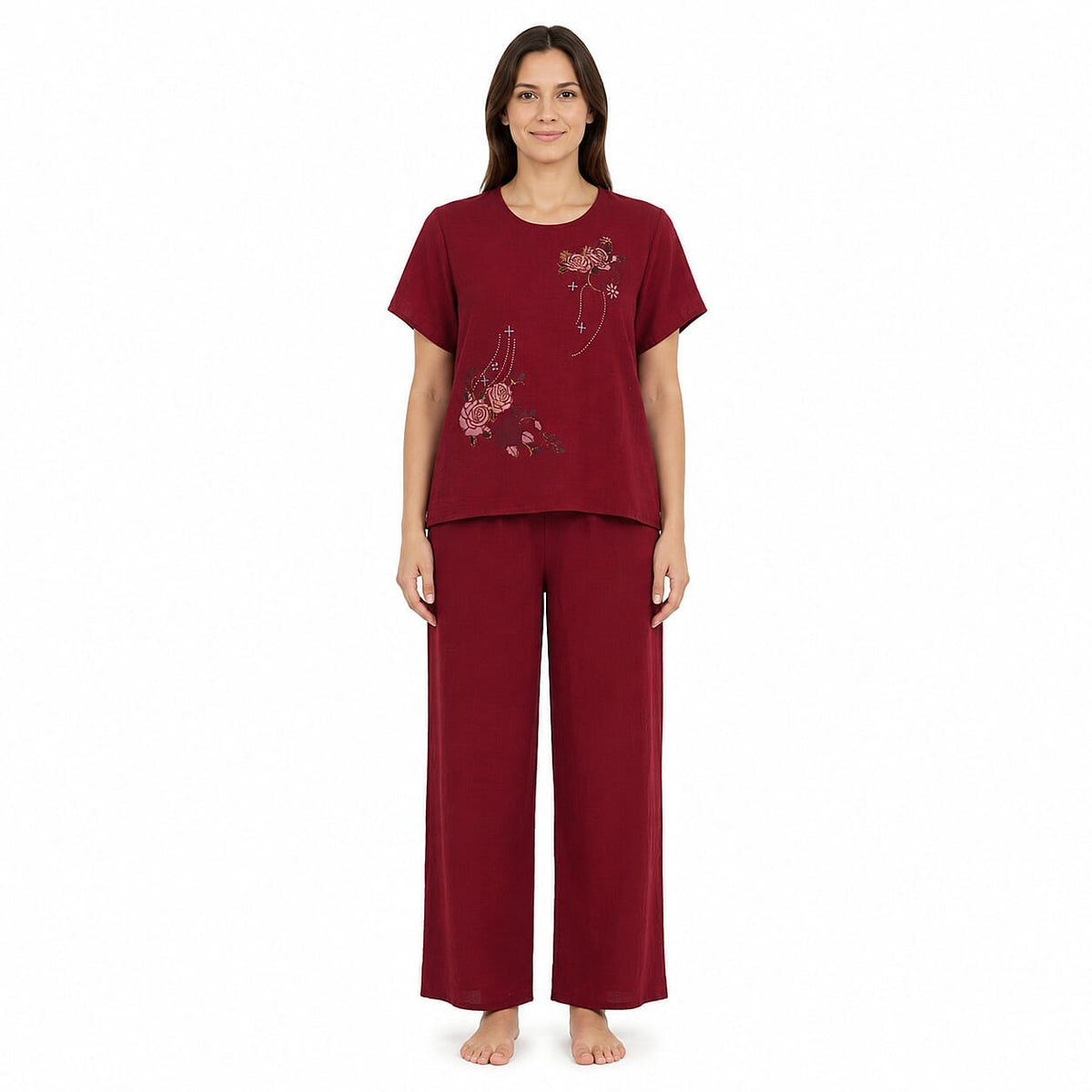 La Marey Rose Floral Print 2 Pcs Pajama Set - One Size Fits Most