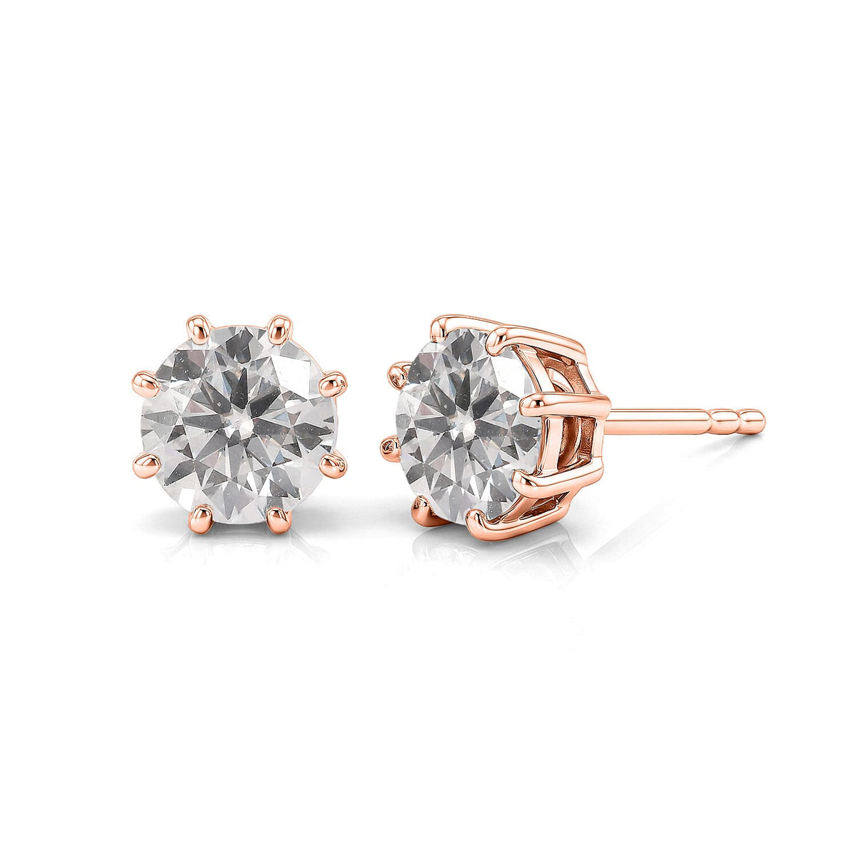 D'Joy 120 Facets Moissanite (Rnd 6.5mm) Earrings in 18K Vermeil RG Over Sterling Silver 2.00 ctw