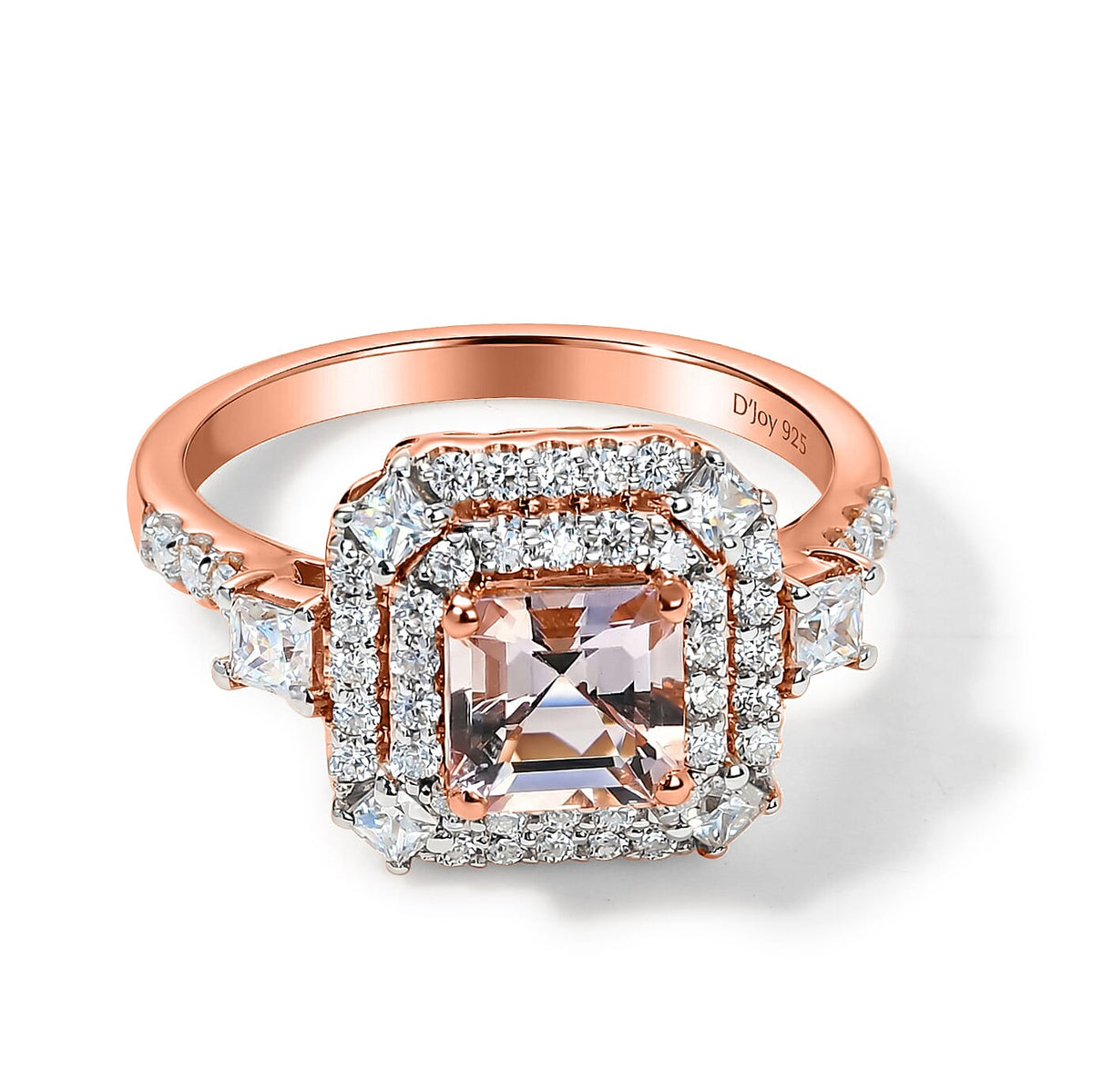 Certified and Appraised D'Joy Premium Pink Morganite and Moissanite 1.80 ctw Ring in 18K Vermeil Rose Gold Over Sterling Silver (Size 10.0)