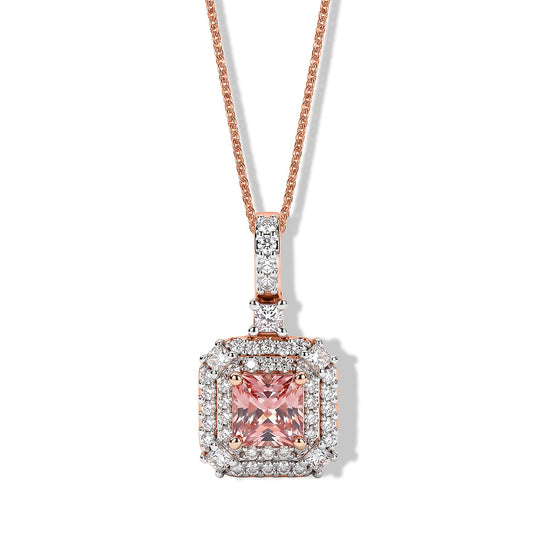 D'Joy Pink Morganite ,  Moissanite  Main Stone With Side Stone Pendant in 18K RG VermeilSterling Silver 1.54 ctw