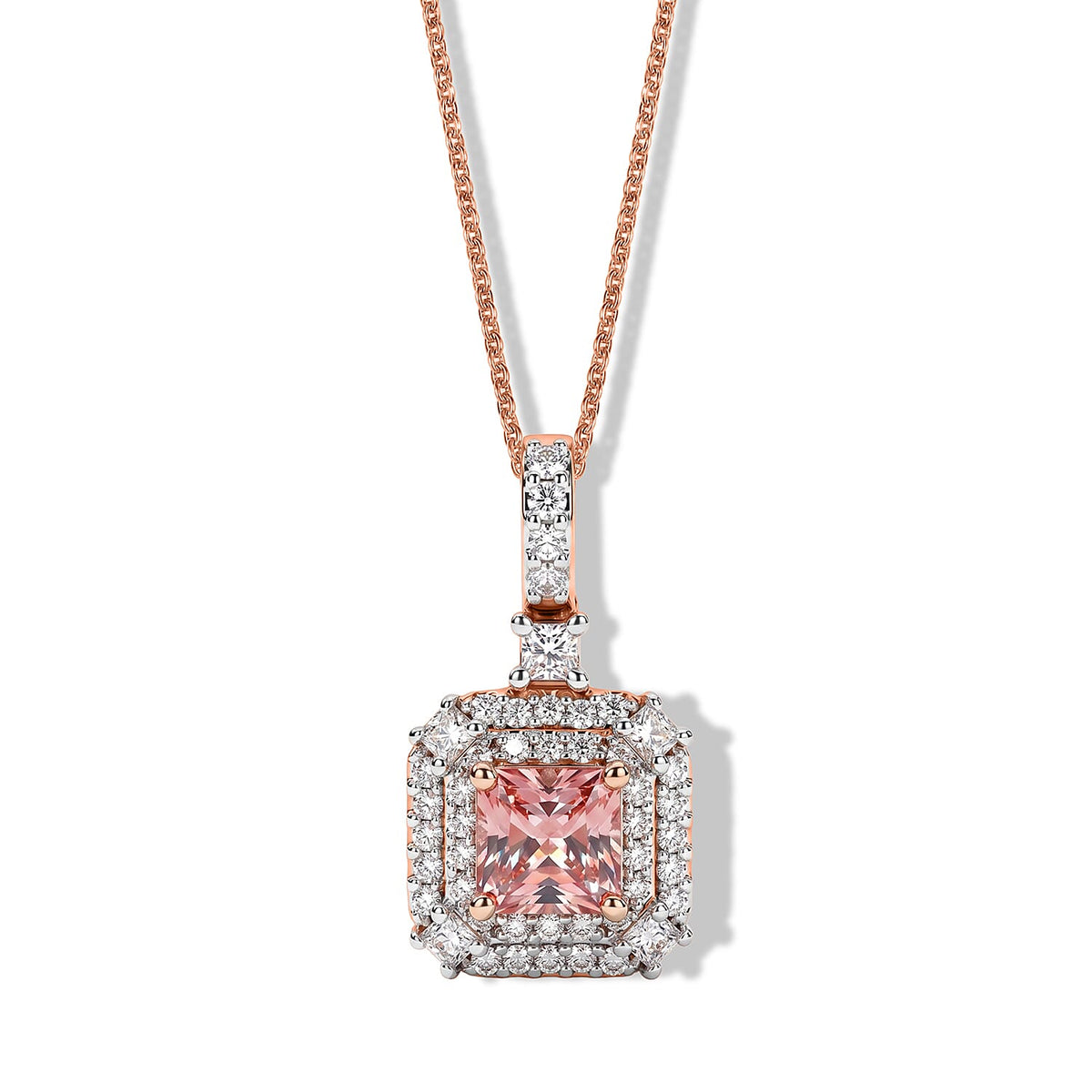 D'Joy Pink Morganite ,  Moissanite  Main Stone With Side Stone Pendant in 18K RG VermeilSterling Silver 1.54 ctw