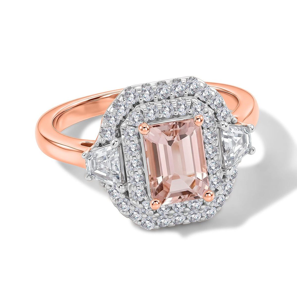D''Joy Pink Morganite , Moissanite Main Stone With Surrounding Stone Ring in 18K RG VermeilSterling Silver 1.61 ctw (Size 10.5) 1.67 ctw