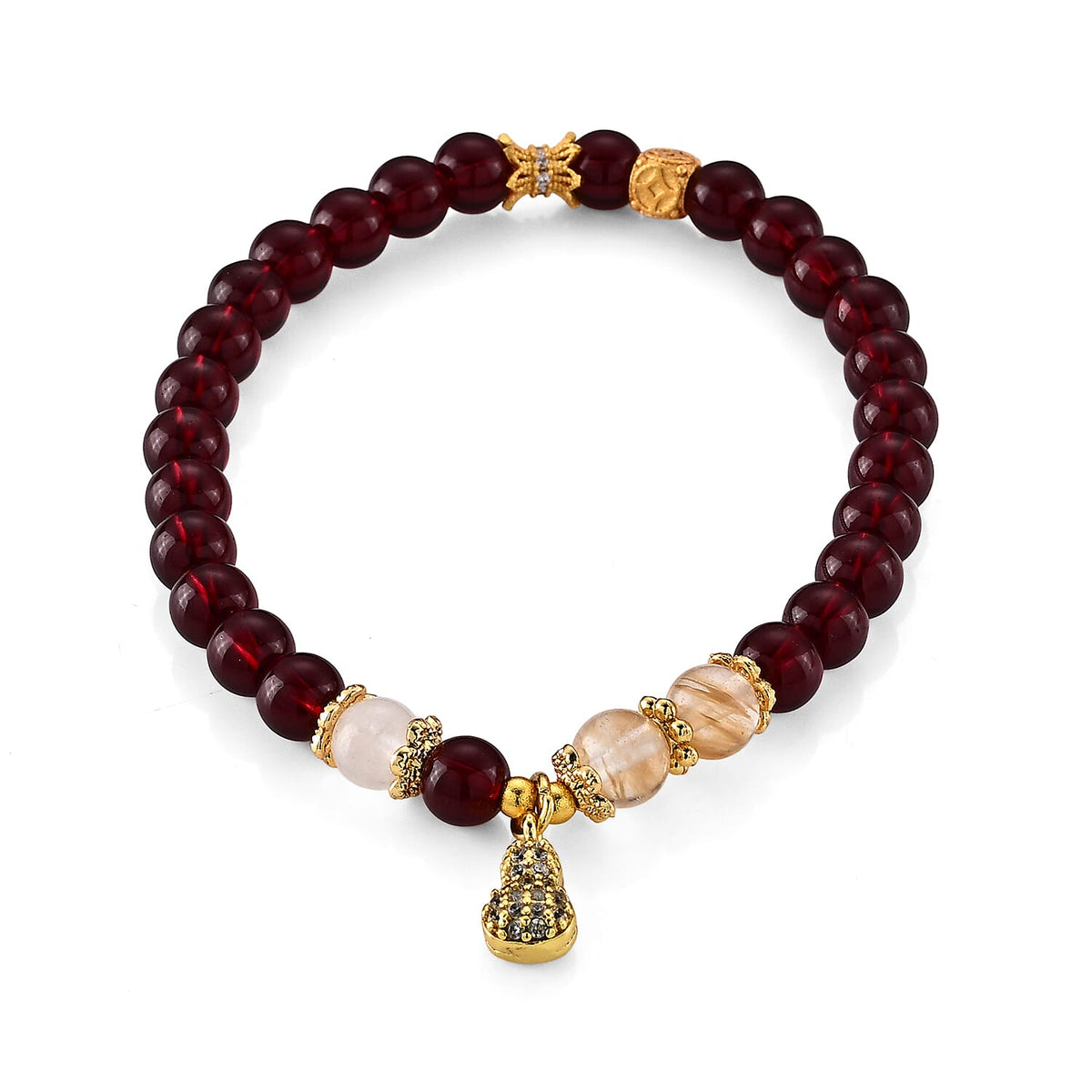 Red Garnet, Austrian Pink Crystal Beaded Bracelet in Goldtone (6.25-6.75In) 80.00 ctw