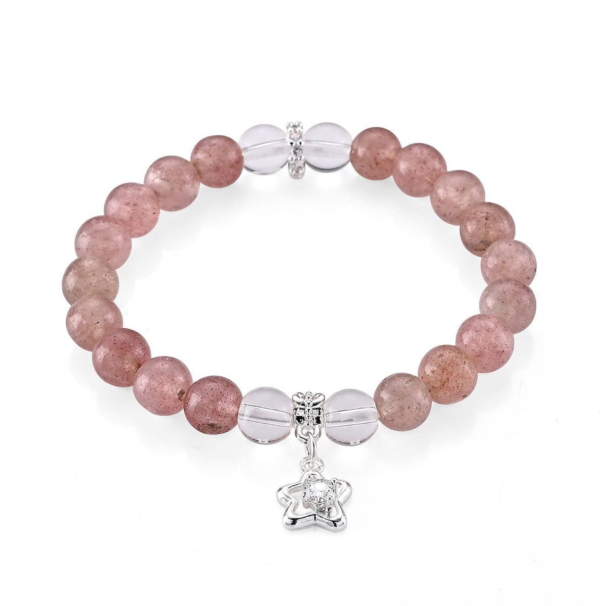 Strawberry Quartz and Austrian Crystal Beaded Stretch Bracelet in Silvertone (6-6.5In) 85.00 ctw