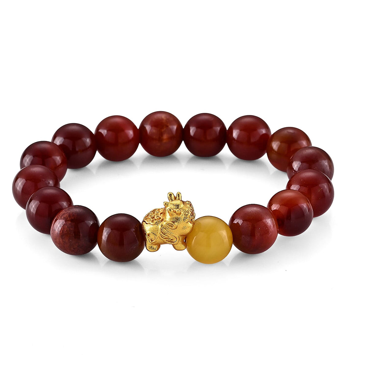 Yellow and Red Agate Beaded Stretch Bracelet in Silvertone (5.5-6In) 125.00 ctw