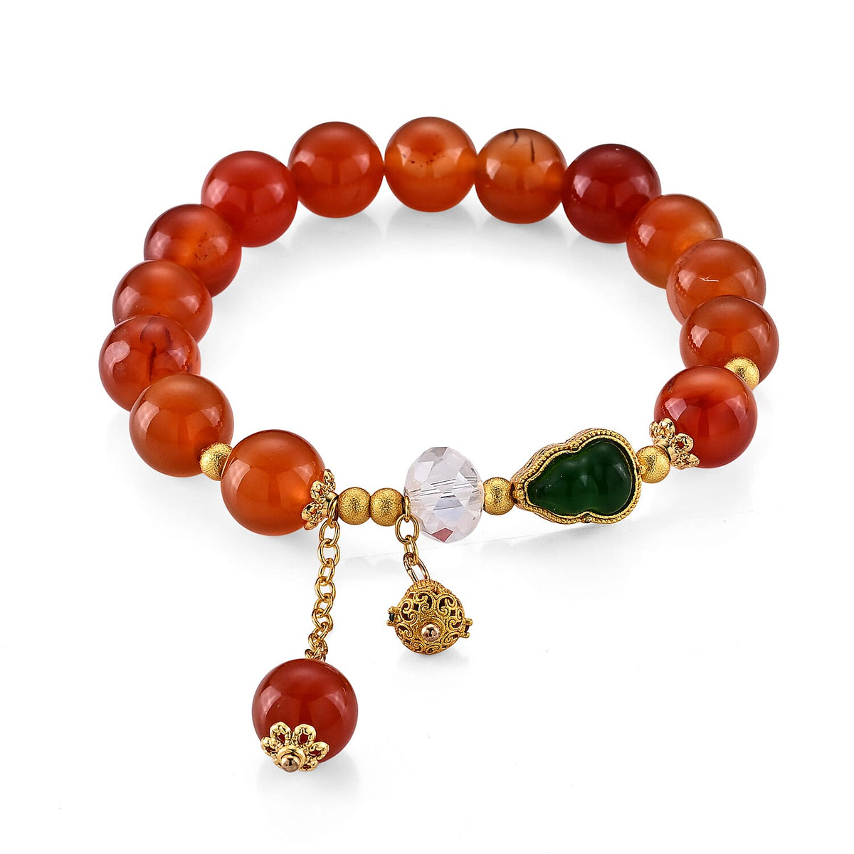 Red Agate Beaded Stretch Bracelet in Goldtone (6-6.5In) 120.00 ctw