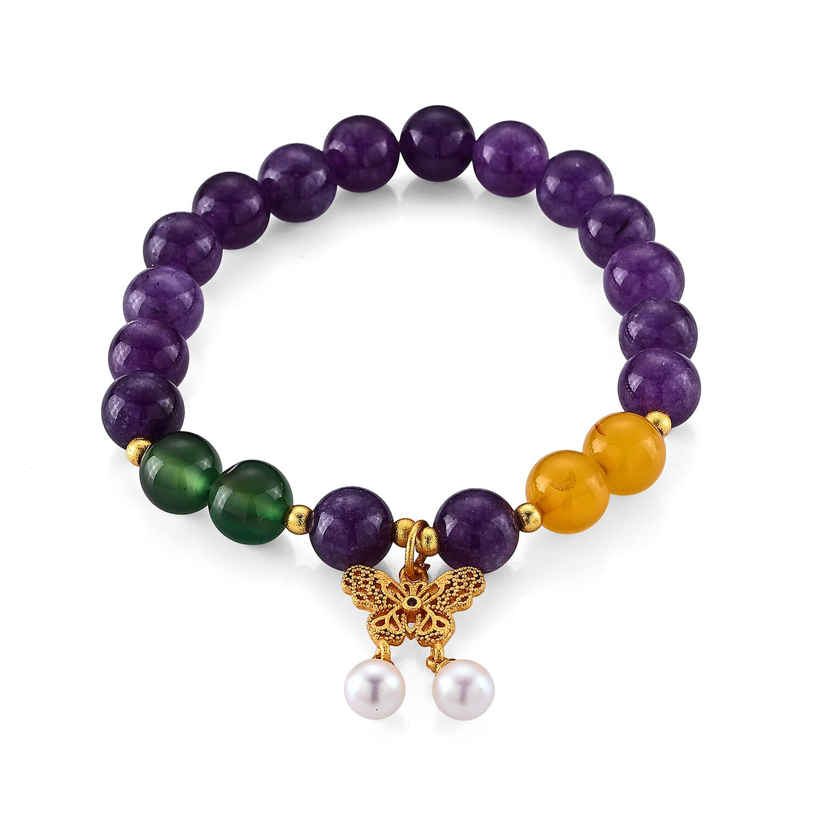 Multi Gemstone Beaded Stretch Bracelet in Goldtone (6-6.5In) 105.00 ctw