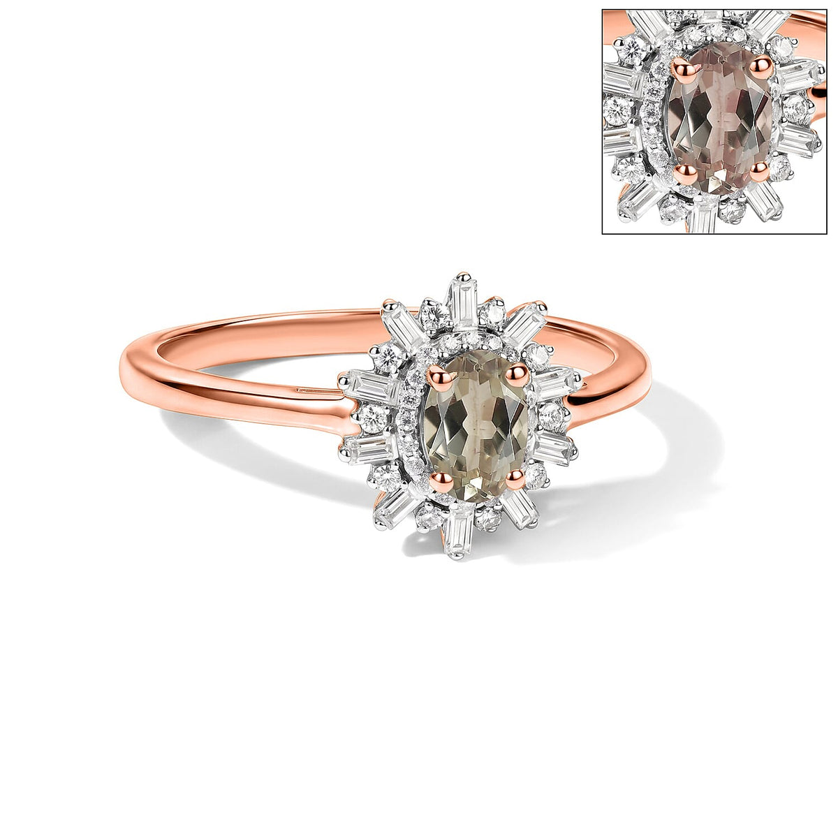 D'Joy Premium Pink Morganite and Moissanite Ring in 18K Vermeil Rose Gold Over Sterling Silver (Size 10) 1.15 ctw