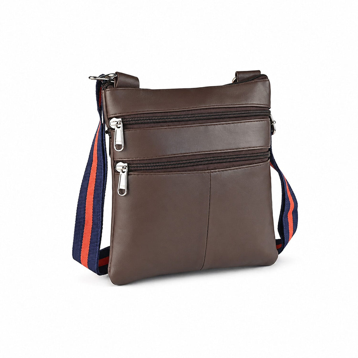La Marey Burgundy Genuine Leather Crossbody Bag with Triple Zipper Front Pocket