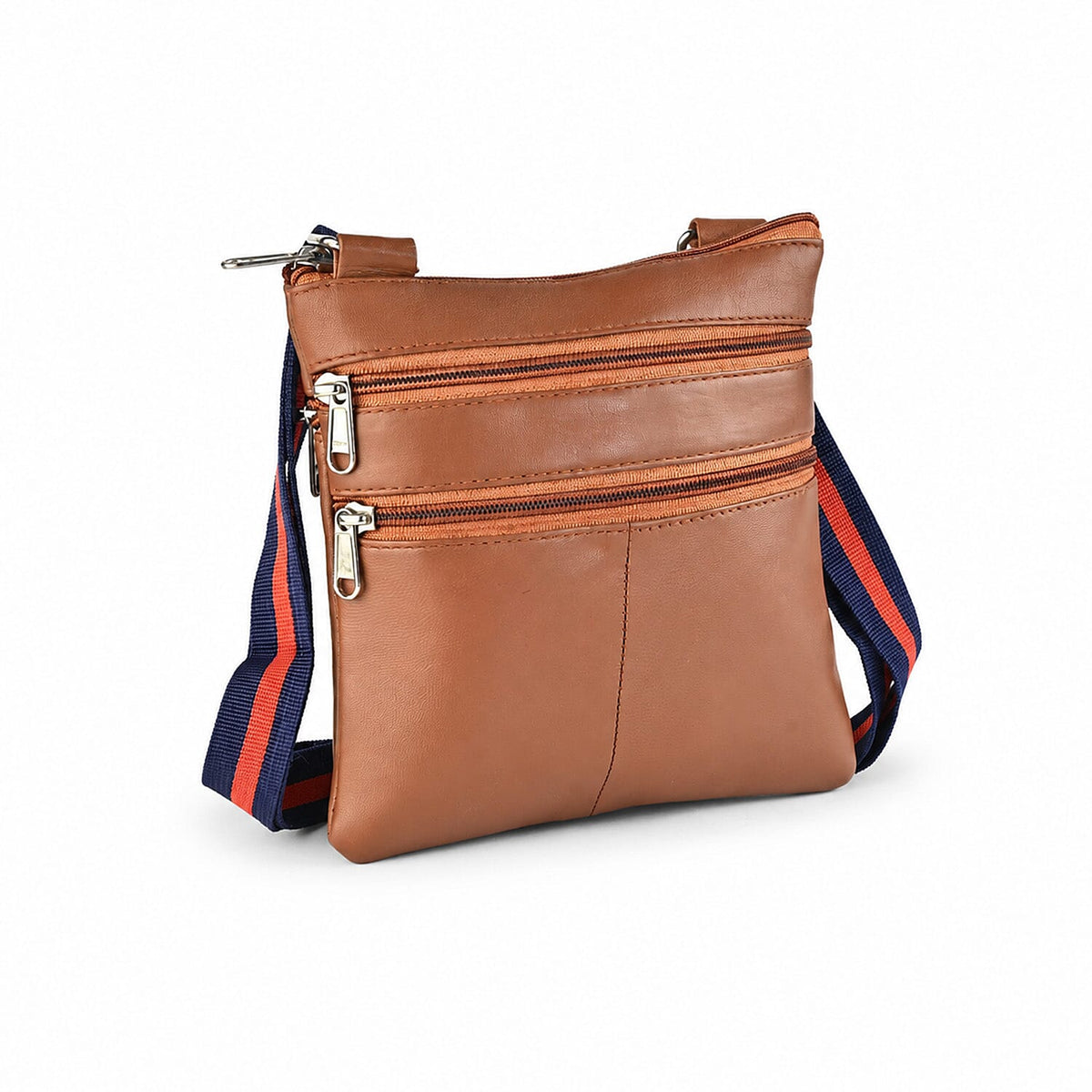 La Marey Burgundy Genuine Leather Crossbody Bag with Triple Zipper Front Pocket