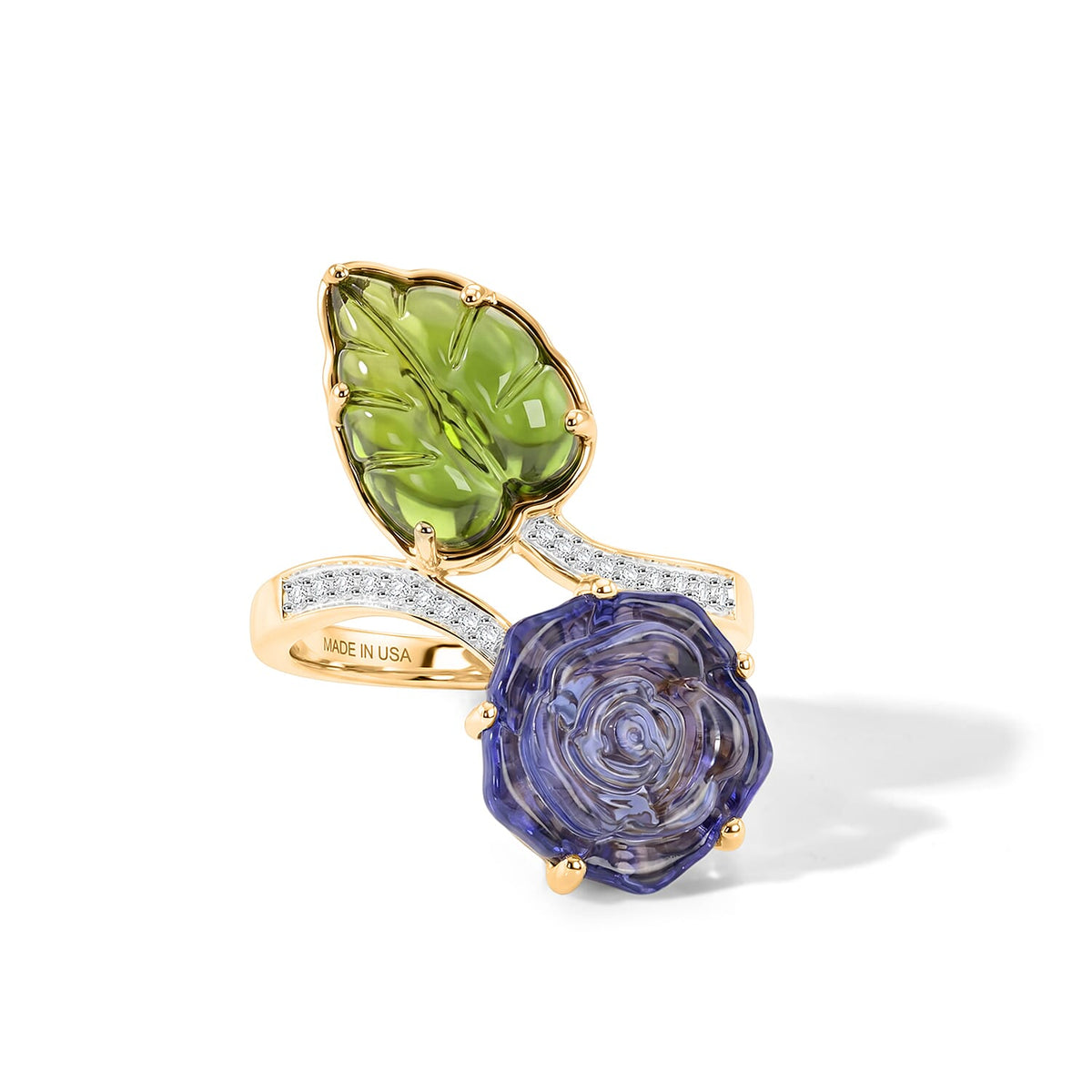 GP Purple and Green Murano Style, White Zircon 0.25 ctw Ring in 18K Vermeil Yellow Gold Over Sterling Silver (Size 10.0)