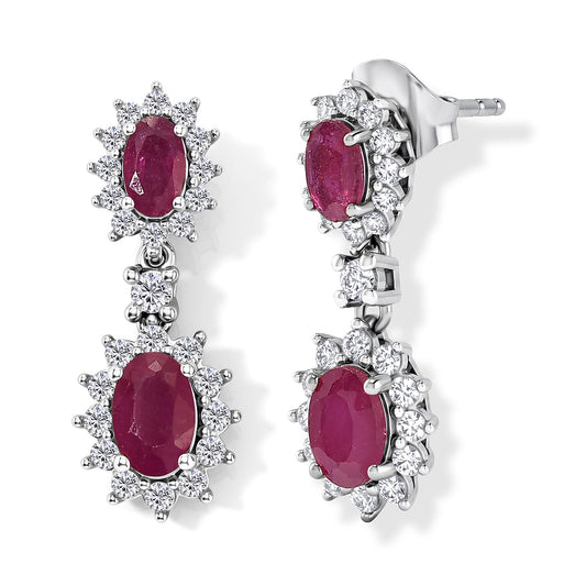 D''Joy AAA African Ruby (FF), White Zircon Earrings in Platinum Over Sterling Silver 2.85 ctw