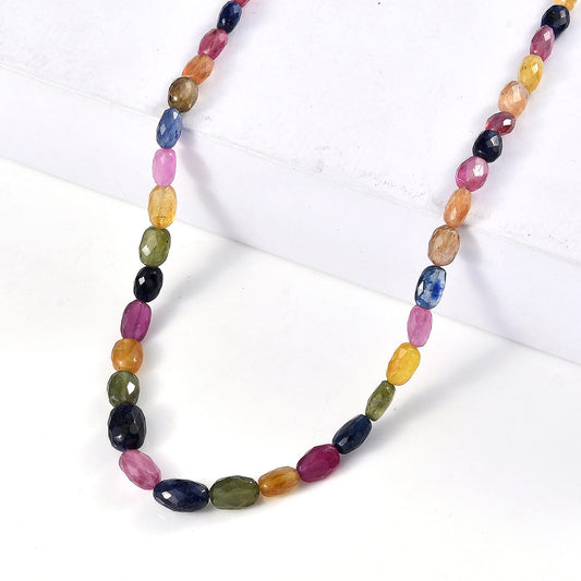 D'Joy Natural Multi Sapphire Beaded Necklace in Rhodium Over Sterling Silver