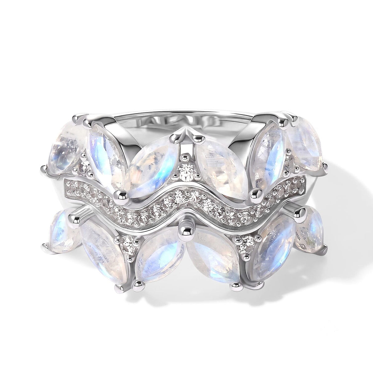 EverTrue Rainbow Moonstone and White Zircon 3.20 ctw Ring in Platinum Bond (Size 10.0)