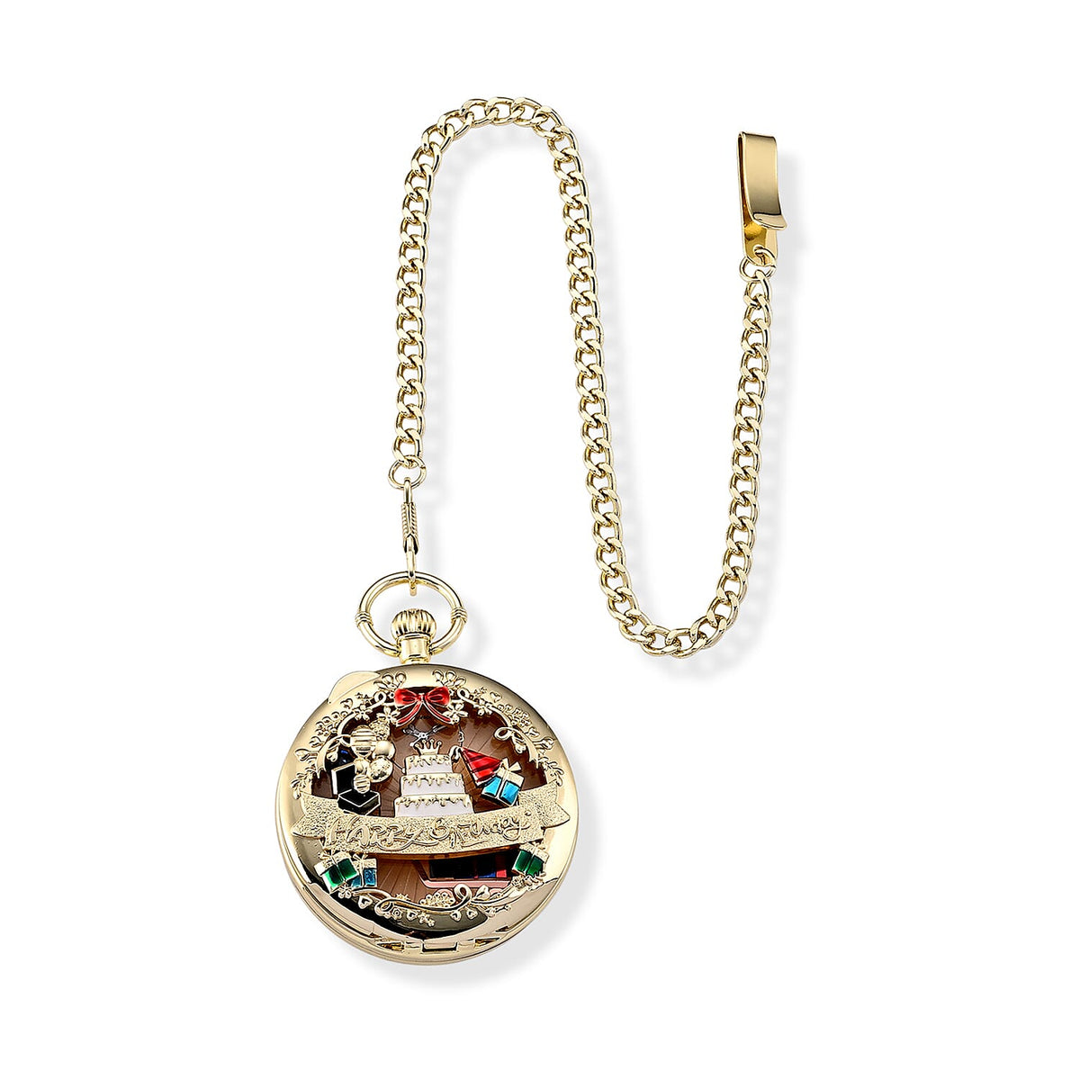 Genoa Multi Color Enameled Japanese Movement Space Pattern Music Pocket Watch with Piano Pattern Back and Chain (14 Inches)