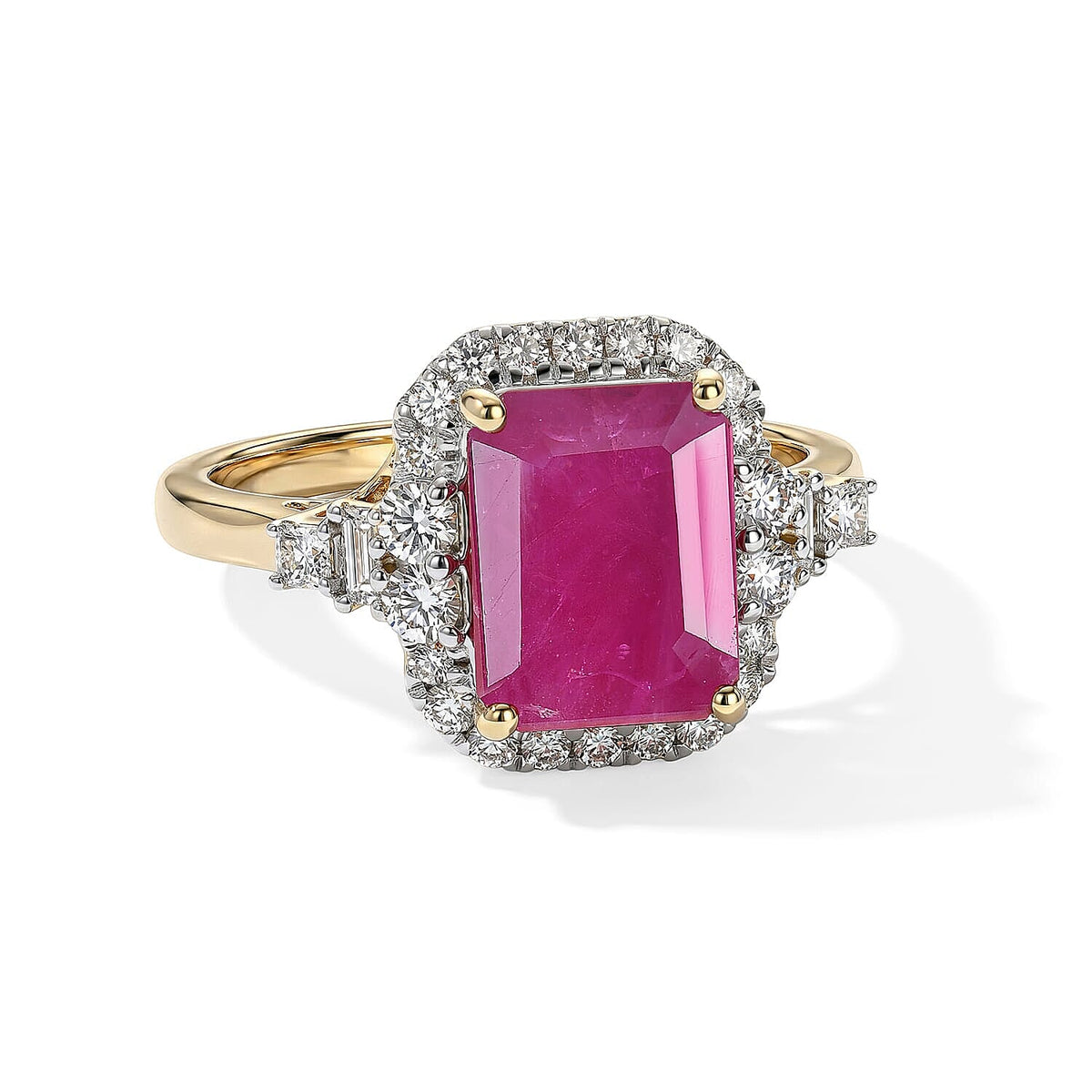 Certified & Appraised 10K Yellow Gold AAA Ruby, Luxuriant Lab Grown Diamond (G-H, SI) Ring (Size 10.0) 3.75 ctw