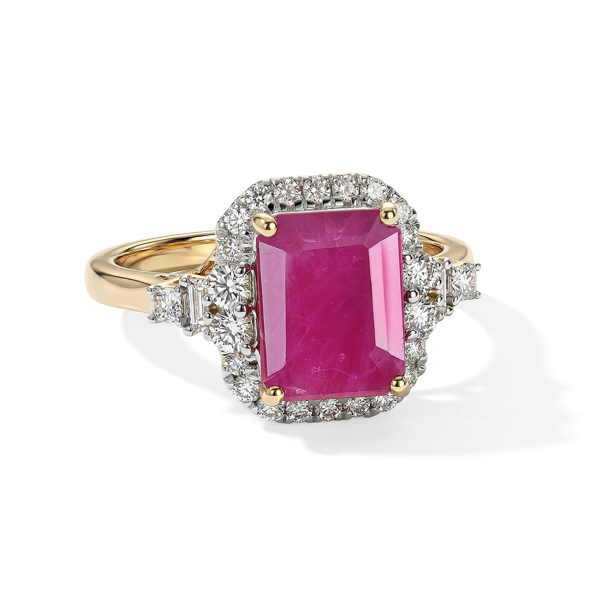 Certified & Appraised 10K Yellow Gold AAA Ruby, Luxuriant Lab Grown Diamond (G-H, SI) Ring (Size 10.0) 3.75 ctw