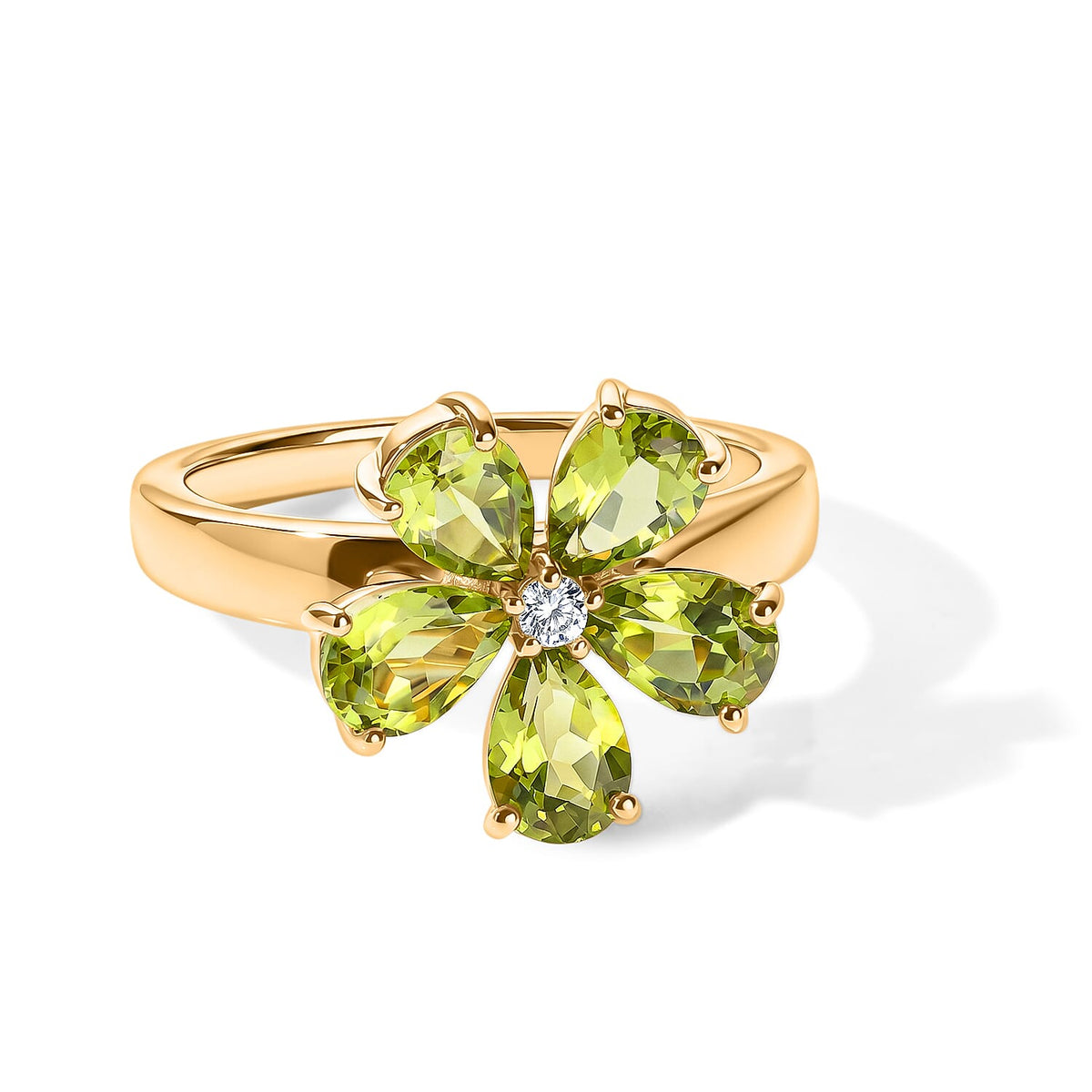 EverTrue Hebei Peridot, White Zircon Ring in 18K YG Plated (Size 6.0) 2.15 ctw