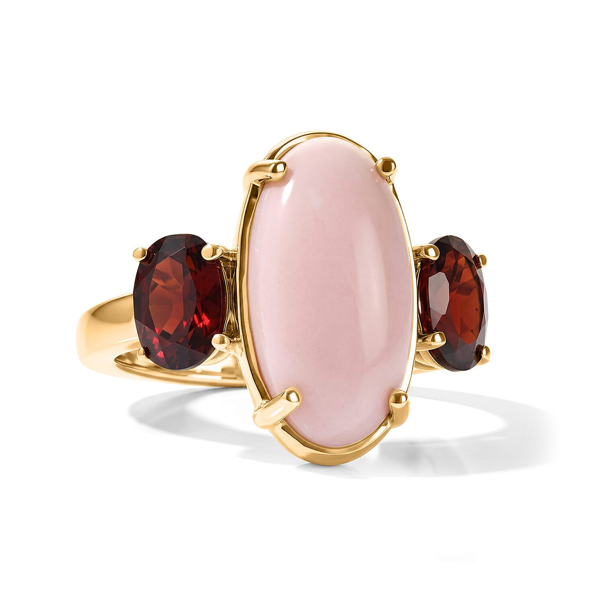 EverTrue Pink Opal, Mozambique Garnet Solitaire Ring in 18K YG Plated (Size 7.0) 6.60 ctw