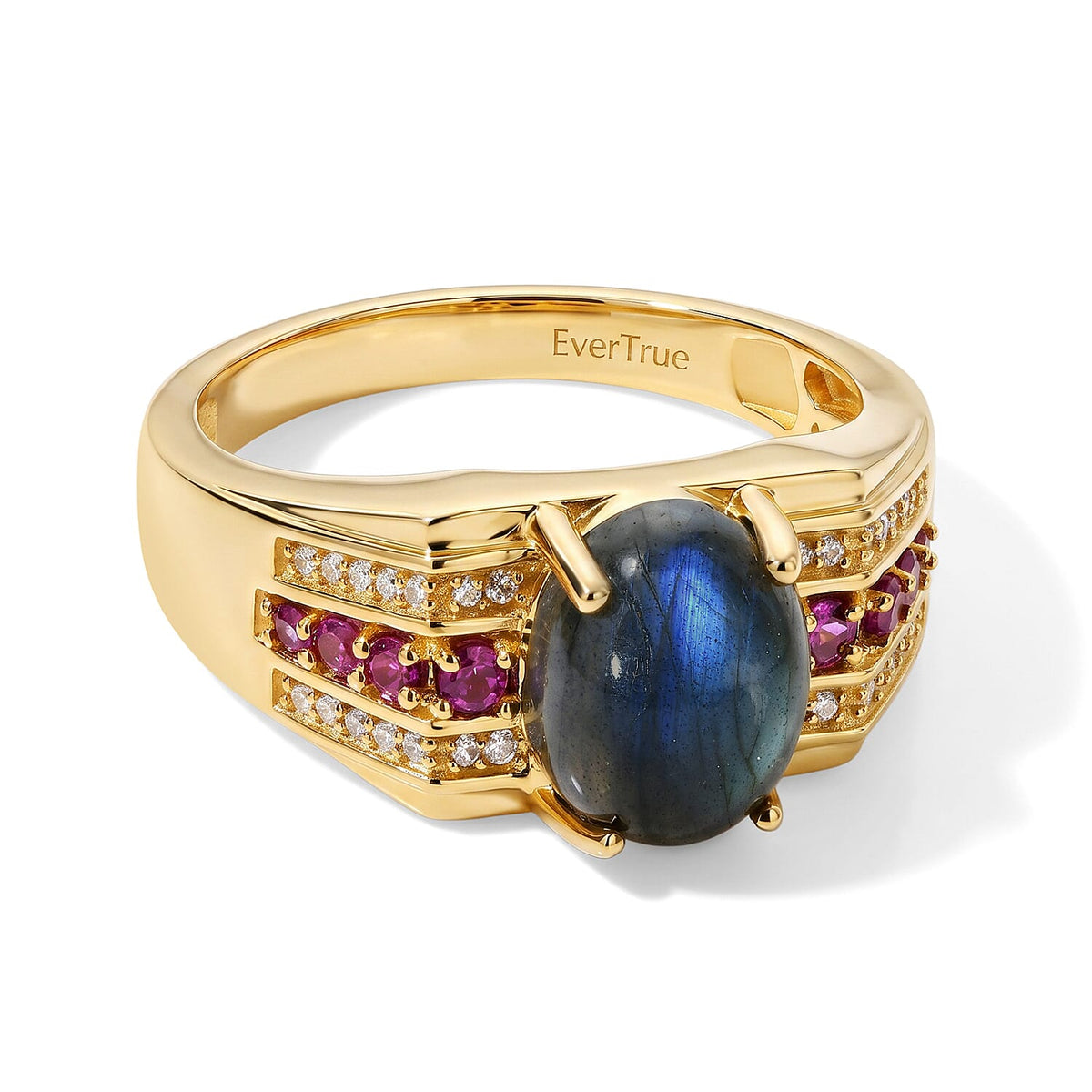 EverTrue AAA Malagasy Labradorite, Multi Gemstone Men''s Ring in 18K YG Plated (Size 10.0) 4.00 ctw