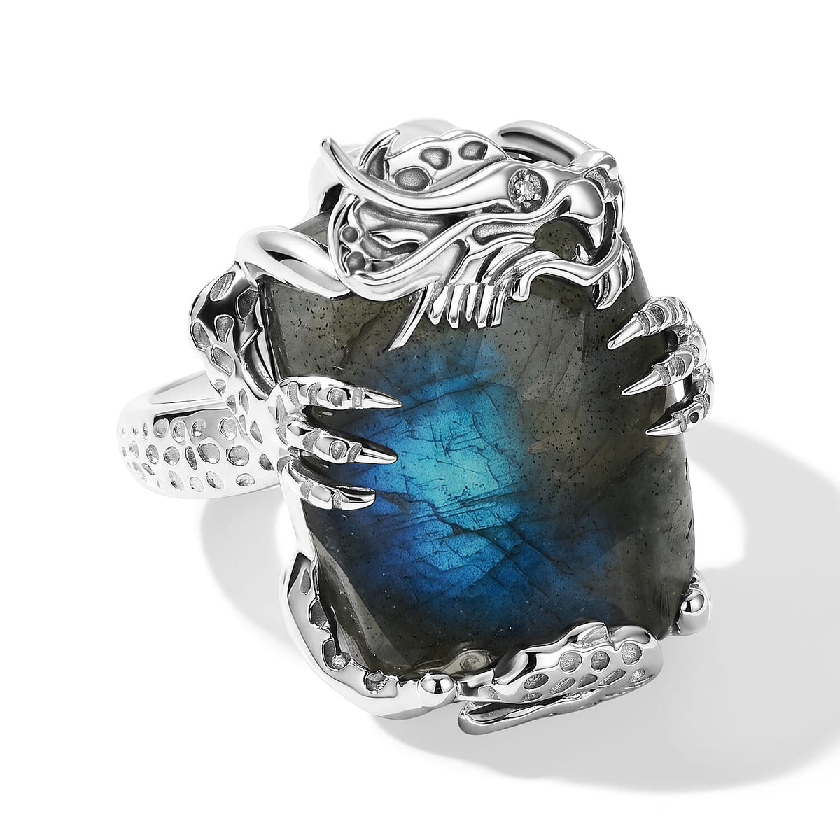EverTrue AAA Malagasy Labradorite, White Zircon Ring in Platinum Bond (Size 10.0) 20.00 ctw