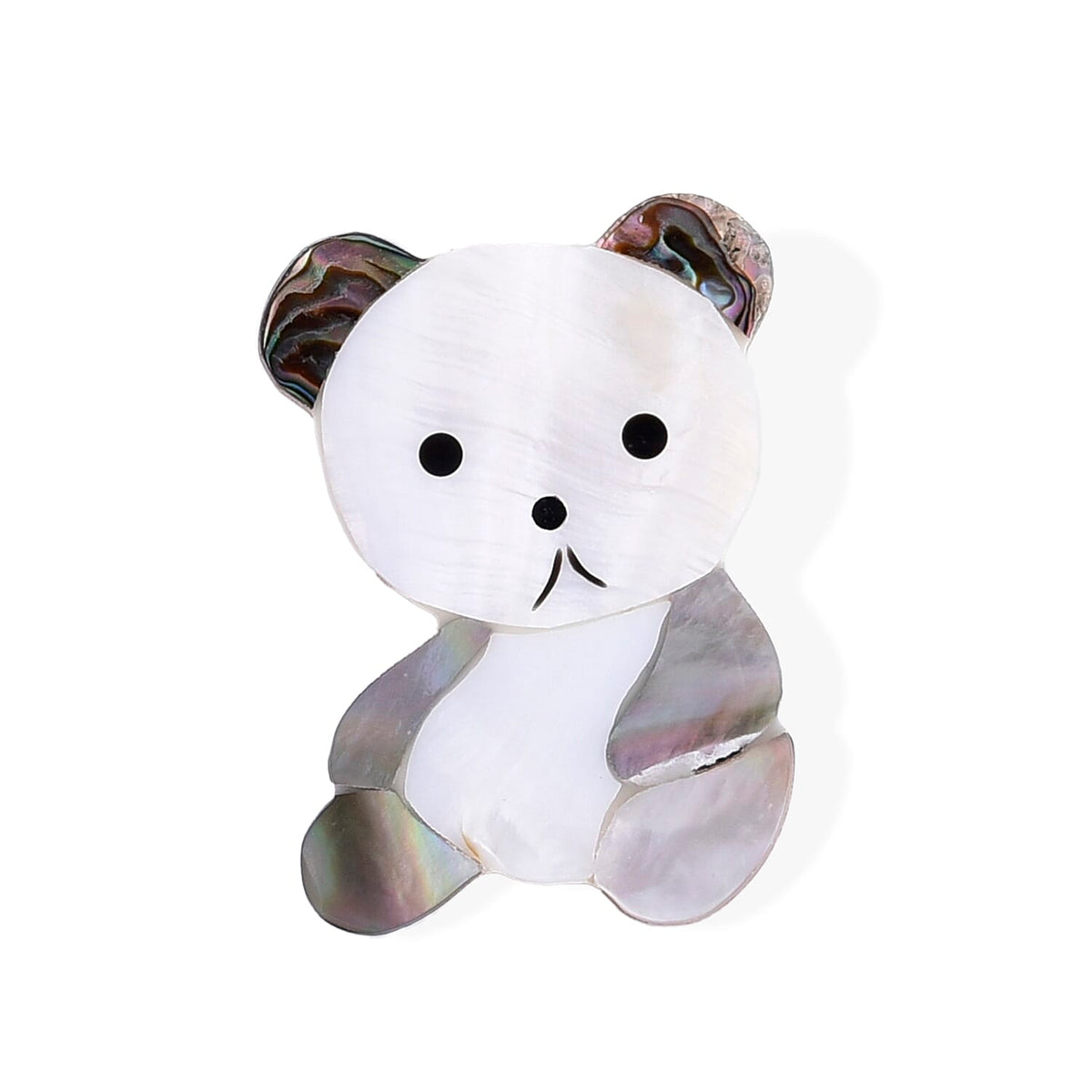 Mother of Pearl and Abalone Shell Teddy Bear Brooch in Silvertone