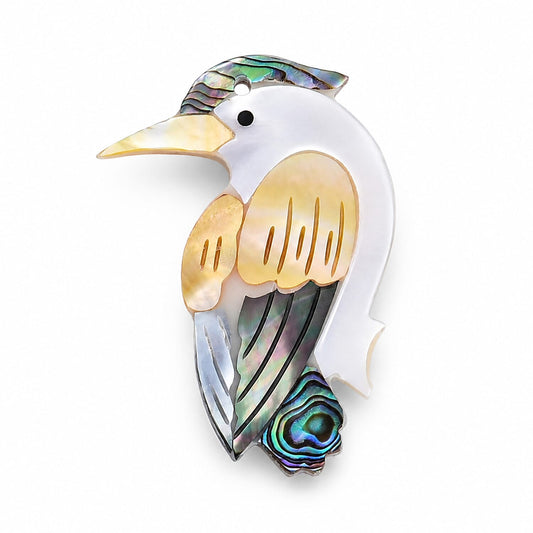 Mother of Pearl, Shell Hummingbird Brooch in Silvertone