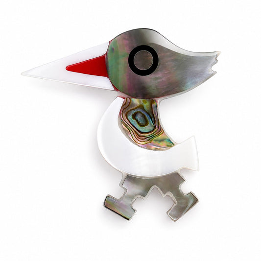 Mother of Pearl, Abalone Shell Brooch in Silvertone