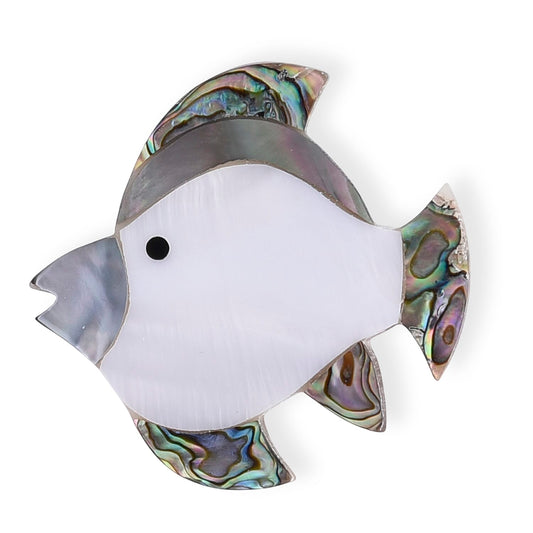 Mother of Pearl, Abalone Shell Fish Brooch Silverton