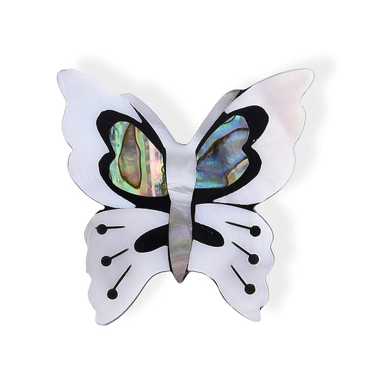 Mother of Pearl, Abalone Shell Butterfly Brooch in Silvertone