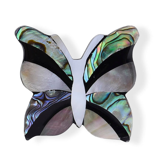 Mother of Pearl, Shell Butterfly Brooch in Silvertone