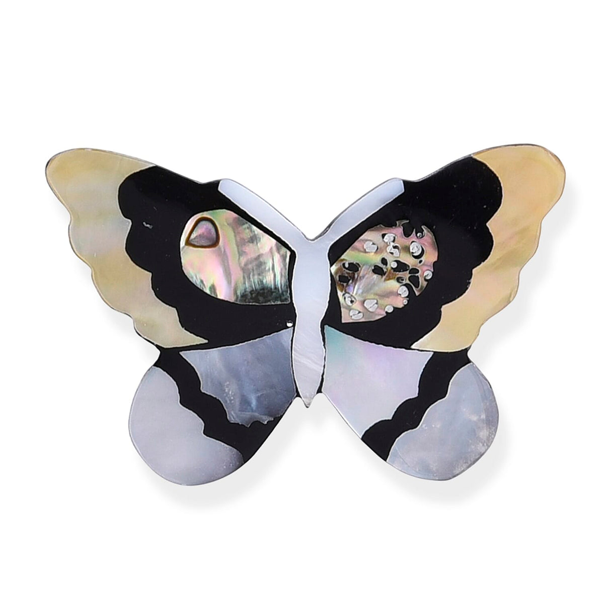 Pearl, Abalone Shell Butterfly Brooch in Silvertone