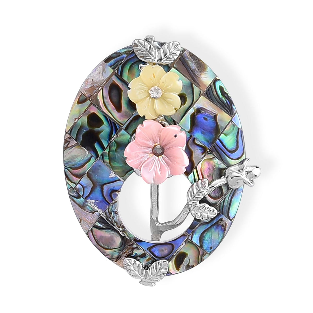 Multi Gemstone Flower Brooch in Silvertone