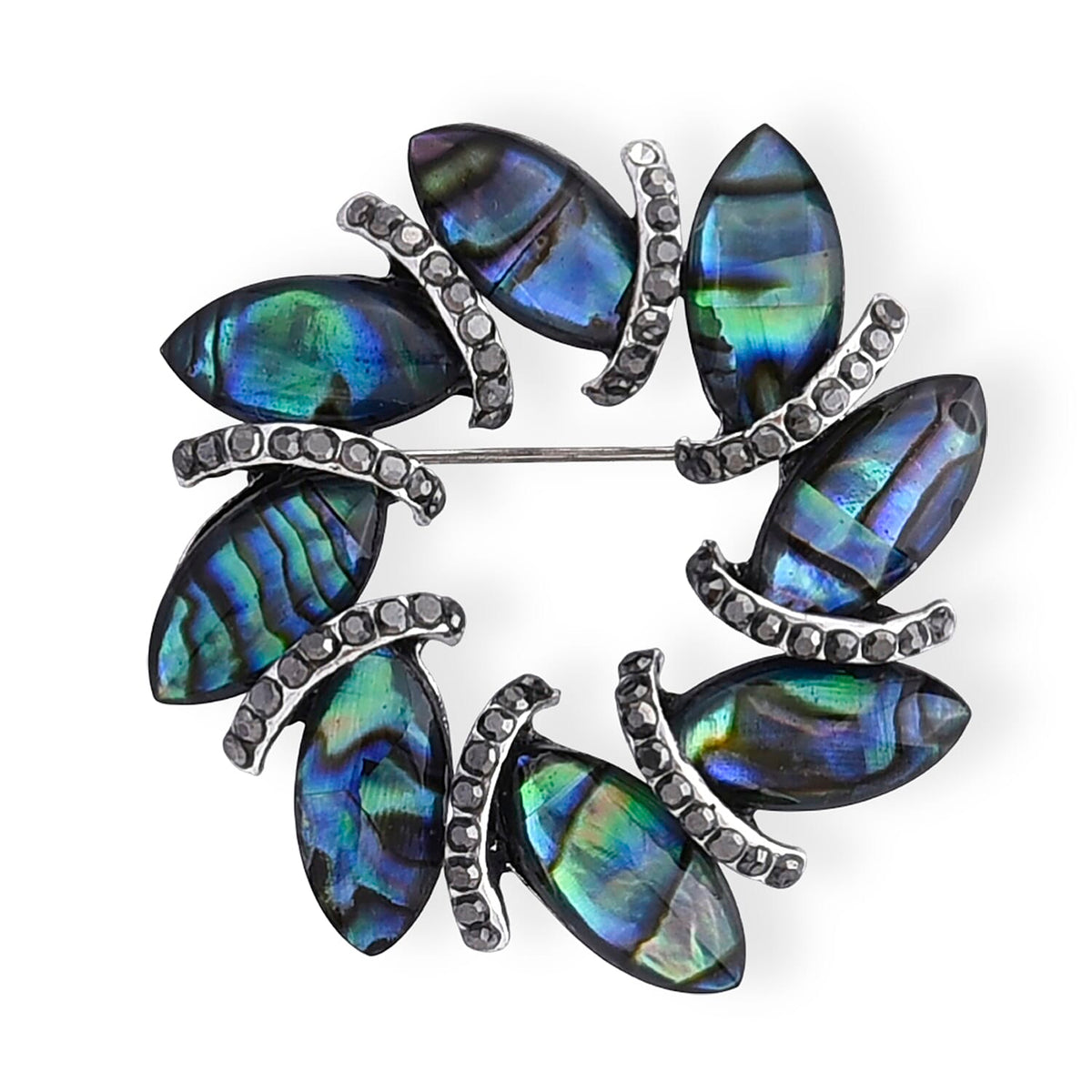 Mother of Pearl, Austrian Crystal Brooch in Silvertone