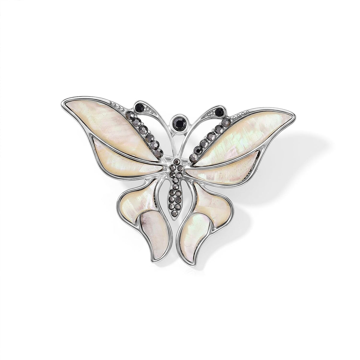 Mother Of Pearl, Austrian Crystal Butterfly Brooch in Silvertone