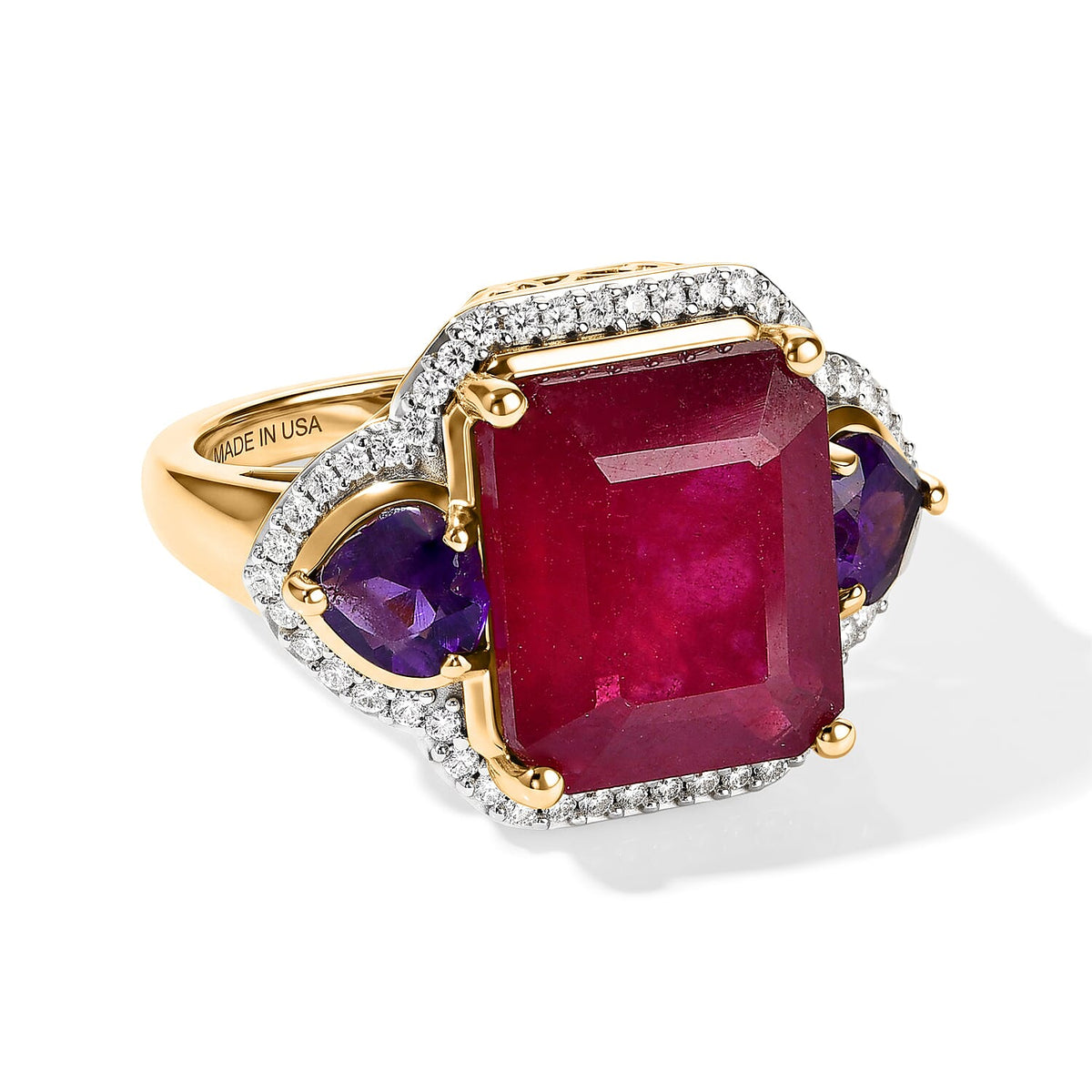 D''Joy Premium Niassa Ruby (FF), Multi Gemstone Ring in 18K Vermeil YG Over Sterling Silver (Size 7.0) 9.00 ctw