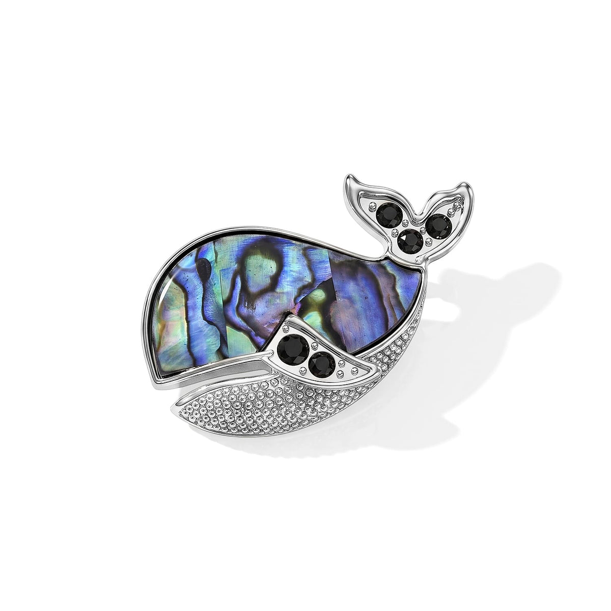 Mother Of Pearl, Austrian Crystal Fish Brooch in Silvertone