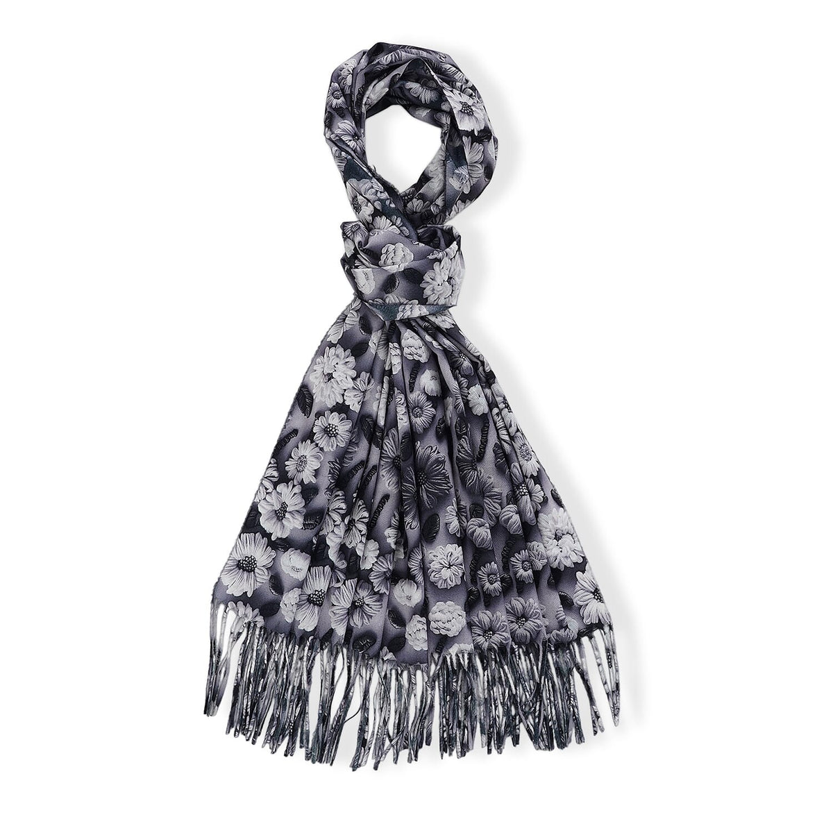 La Marey Rust Sage with Multi Both Side Floral Printed Pattern Scarf with Fringe
