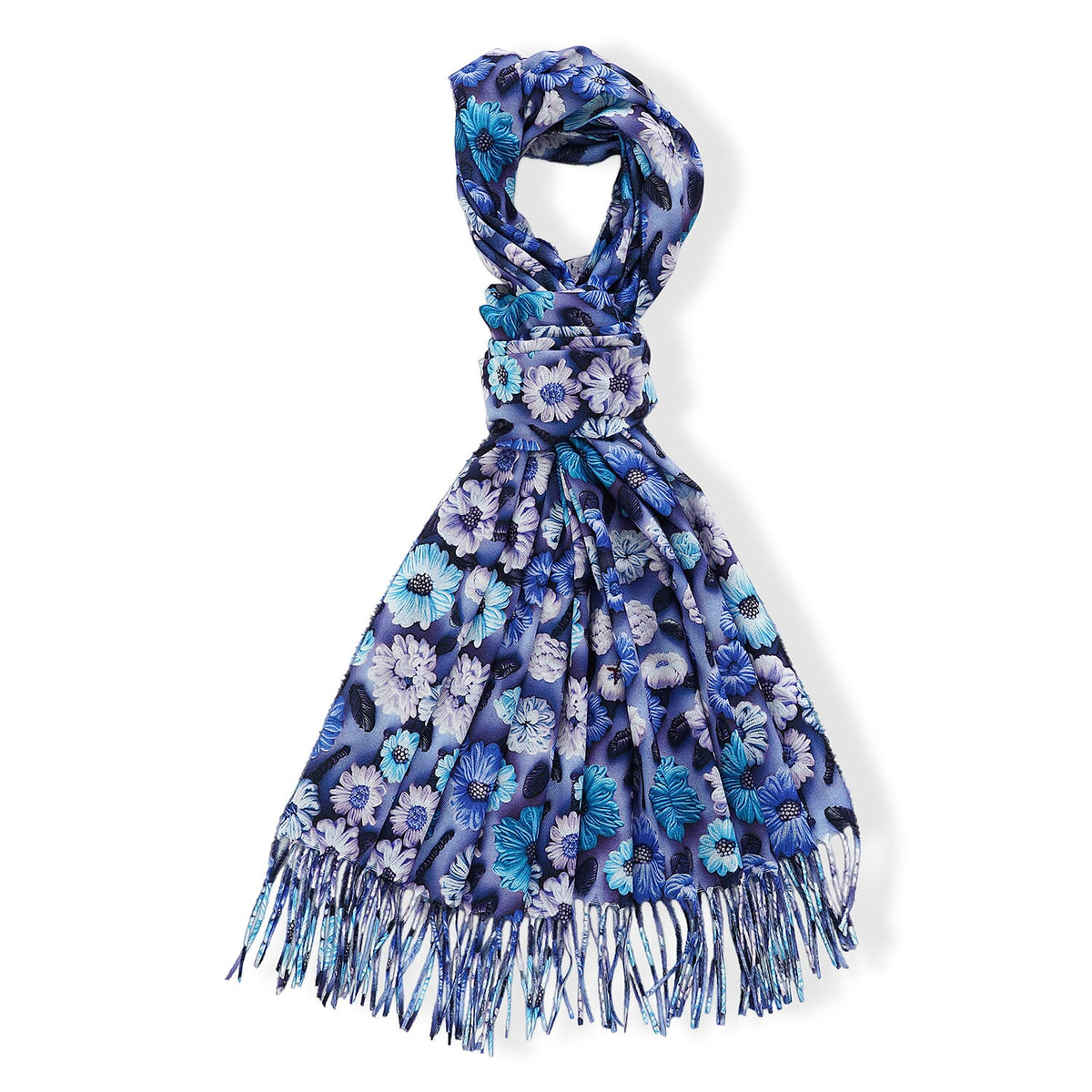 La Marey Rust Sage with Multi Both Side Floral Printed Pattern Scarf with Fringe