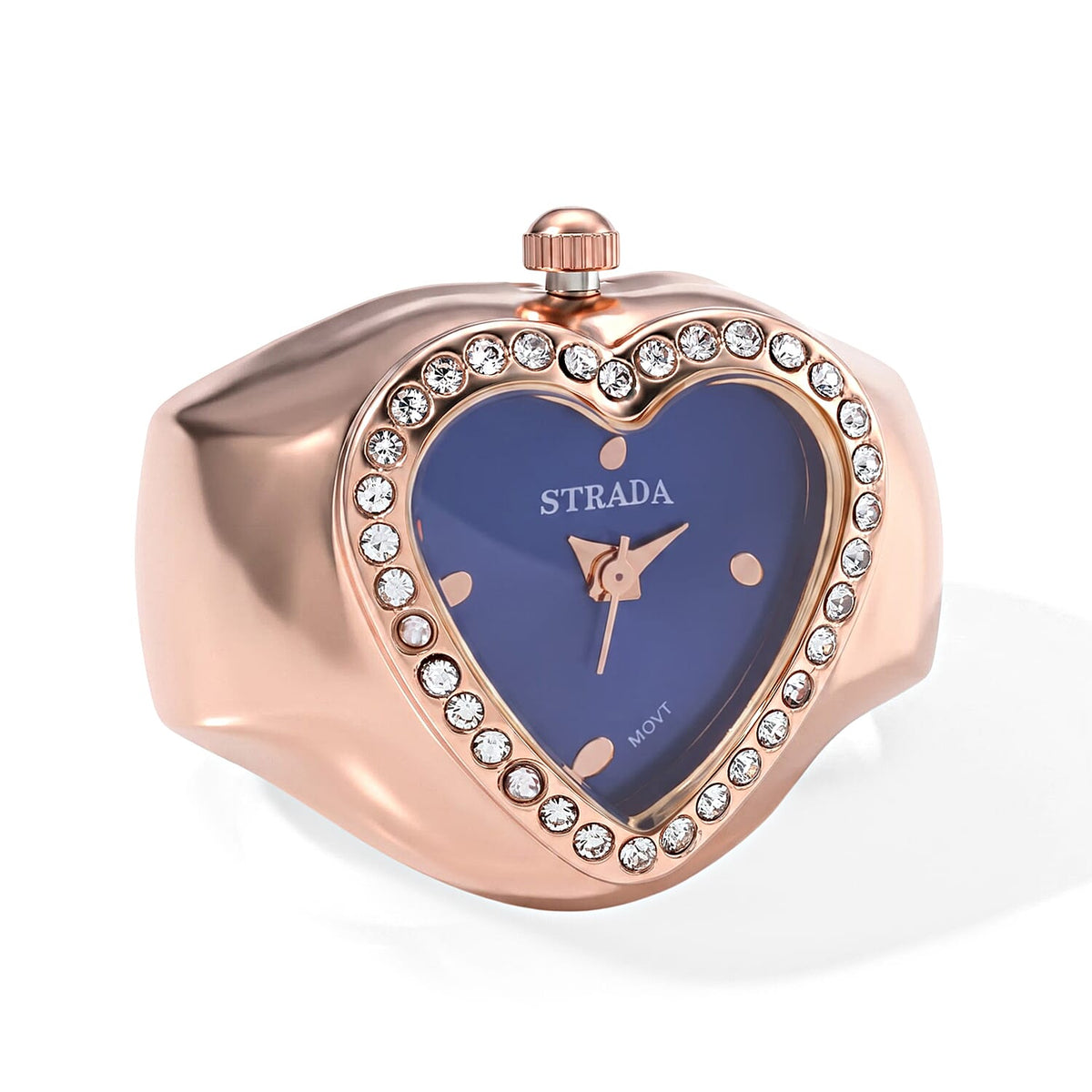 Strada Austrian Crystal Red Dial Heart Ring Watch in ION Plated RG Stainless Steel (Size 5-7)