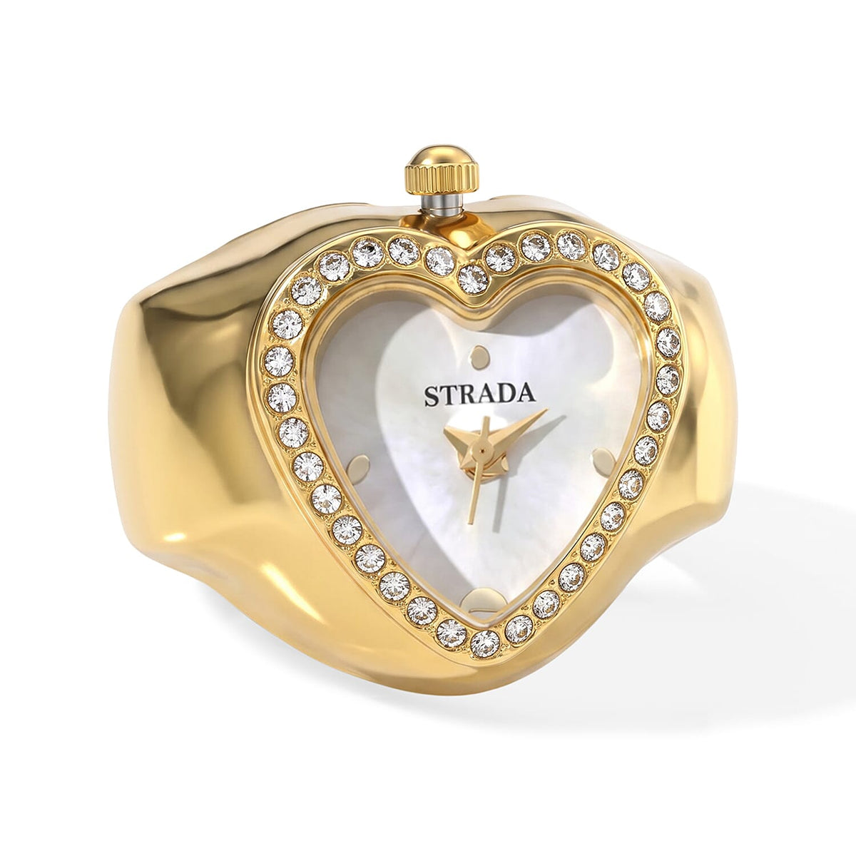 Strada Austrian Crystal Red Dial Heart Ring Watch in ION Plated RG Stainless Steel (Size 5-7)