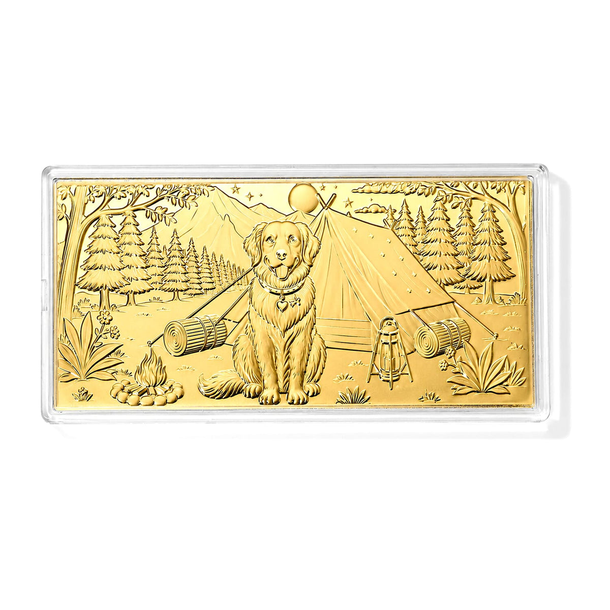 24K Gold Golden Retriever Camping Embossed Sheet 31x45.5mm 100mg
