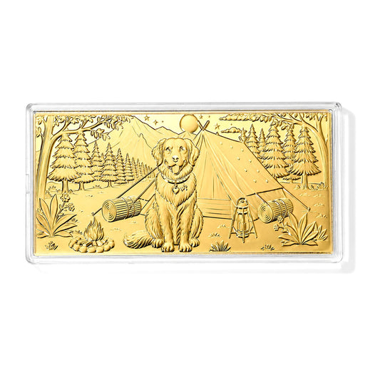 24K Gold Golden Retriever Camping Embossed Sheet 31x45.5mm 100mg