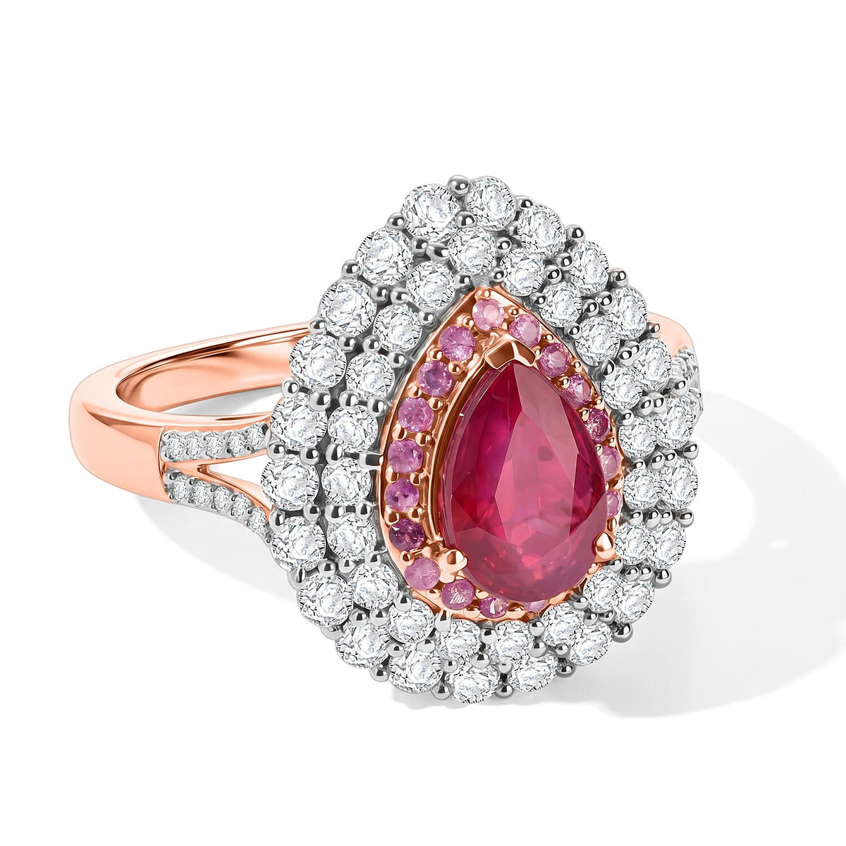 D'Joy Premium Niassa Ruby (FF), Multi Gemstone Ring in 18K Vermeil RG Over Sterling Silver (Size 5.0) 3.30 ctw 8642427