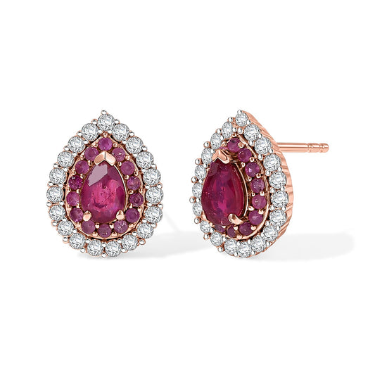 D''Joy Premium Niassa Ruby (FF), Multi Gemstone Earrings in 18K Vermeil RG Over Sterling Silver 2.10 ctw